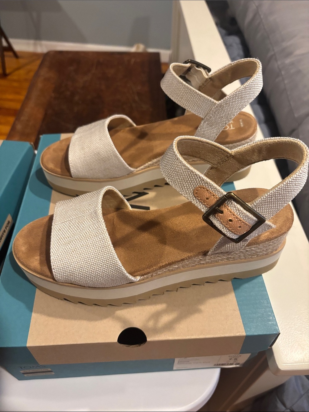TOMS Beige Platform Ankle-Strap Sandal - Picture 3 of 6